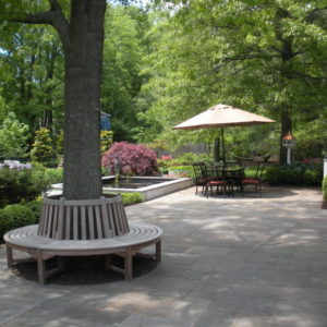 This large patio with bench was designed to comfortably accommodate many guests.